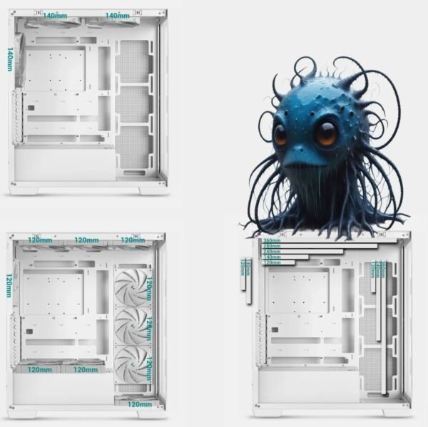 DeepCool CG580 4F WH Mid-Tower Case With 4 ARGB Fans, 270° Panoramic Glass Panels, 360mm Radiator Support, USB-C, ATX Compatibility, GPU Up To 410mm, PSU 210mm, 7 Slots | WHITE