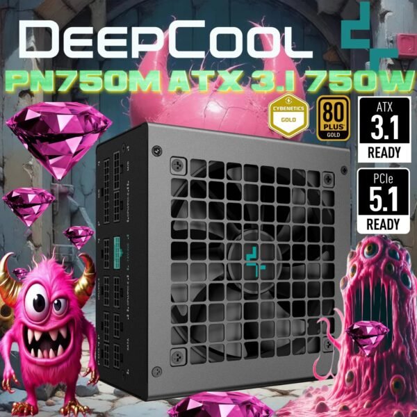 DeepCool PN750M 750W Power Supply With ATX 3.1, PCIe 5.1, 80 Plus Gold, Cybernetics Gold, 120mm FDB Fan, 450W 12V-2×6 GPU Cable, Japanese Capacitor, Compact 140mm Design | BLACK