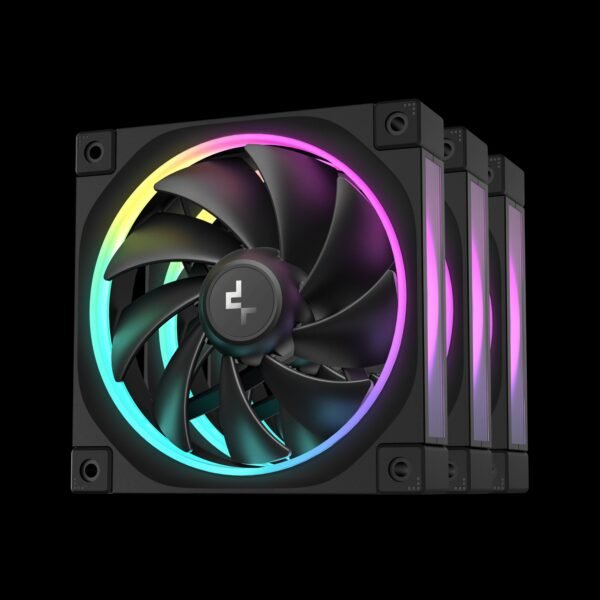 2025/12/1000381218-scaled.jpg DeepCool FL12-3 IN 1 ARGB PWM Fan Kit, 120mm x3, 500–2150 RPM, 55 CFM, ≤32 dB, Fluid Dynamic Bearing, 36 Gen2 LEDs, PBT Frame, 8-Pin Daisy Chain, Anti-Vibration Pads | BLACK