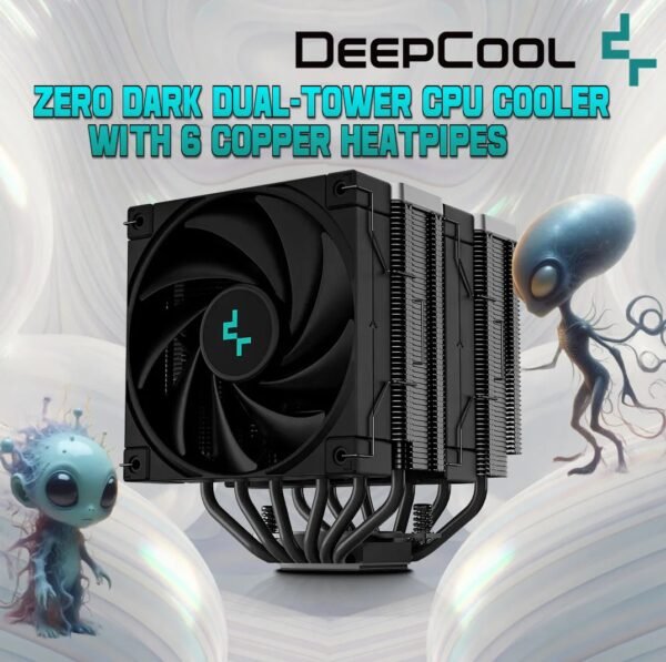 2025/12/1000381222.jpg DeepCool Ak620 Zero Dark Dual-Tower CPU Cooler with 6 Copper Heatpipes , 120mm Fdb Fans , 500-1850 Rpm , 68.99 Cfm, 260w Max Dissipation , Intel LGA AMD AM5/AM4 Sockets | BLACK
