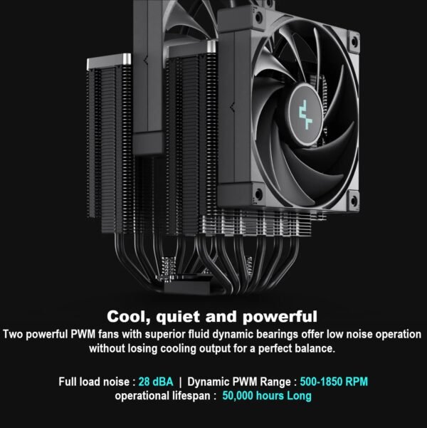 2025/12/1000381226.jpg DeepCool Ak620 Zero Dark Dual-Tower CPU Cooler with 6 Copper Heatpipes , 120mm Fdb Fans , 500-1850 Rpm , 68.99 Cfm, 260w Max Dissipation , Intel LGA AMD AM5/AM4 Sockets | BLACK
