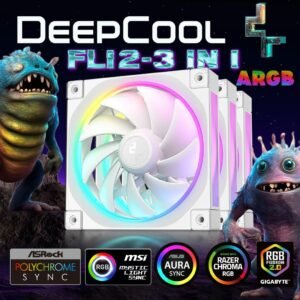 DeepCool FL12 – 3 IN 1 ARGB PWM Fan Kit, 120mm x3, 500–2150 RPM, 55 CFM, ≤32 dB, Fluid Dynamic Bearing, 36 Gen2 LEDs, PBT Frame, 8-Pin Daisy Chain, Anti-Vibration Pads | WHITE