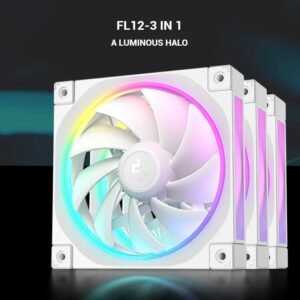 2025/12/1000381229.jpg DeepCool FL12 – 3 IN 1 ARGB PWM Fan Kit, 120mm x3, 500–2150 RPM, 55 CFM, ≤32 dB, Fluid Dynamic Bearing, 36 Gen2 LEDs, PBT Frame, 8-Pin Daisy Chain, Anti-Vibration Pads | WHITE