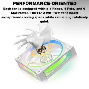 2025/12/1000381232.jpg DeepCool FL12 – 3 IN 1 ARGB PWM Fan Kit, 120mm x3, 500–2150 RPM, 55 CFM, ≤32 dB, Fluid Dynamic Bearing, 36 Gen2 LEDs, PBT Frame, 8-Pin Daisy Chain, Anti-Vibration Pads | WHITE