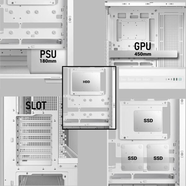 2025/12/1000381244.jpg DeepCool CH690 DIGITAL PC Case With Digital Display, Glass Panel, GPU Holder, USB-C, 450mm GPU, 420mm Radiator, ATX Support, 8 Slots, 3.5”+2.5” Drive Bays, Mesh Mod Option | WHITE