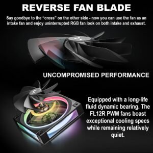DeepCool FL12R 120mm 3 Fans ARGB Reverse Blade , 500–2150 RPM, 55 CFM, ≤33.9 dB, Fluid Dynamic Bearing, Gen2 LEDs, PWM + ARGB Sync 8-Pin, Anti-Vibration, Durable PBT Frame | BLACK