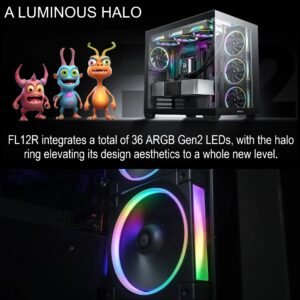 DeepCool FL12R 120mm 3 Fans ARGB Reverse Blade , 500–2150 RPM, 55 CFM, ≤33.9 dB, Fluid Dynamic Bearing, Gen2 LEDs, PWM + ARGB Sync 8-Pin, Anti-Vibration, Durable PBT Frame | BLACK