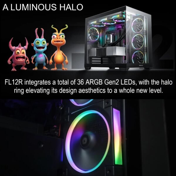 DeepCool FL12R 120mm 3 Fans ARGB Reverse Blade , 500–2150 RPM, 55 CFM, ≤33.9 dB, Fluid Dynamic Bearing, Gen2 LEDs, PWM + ARGB Sync 8-Pin, Anti-Vibration, Durable PBT Frame | BLACK