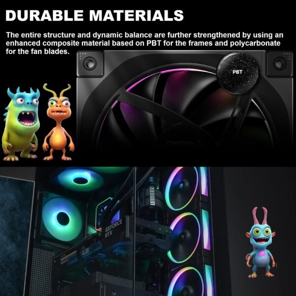 DeepCool FL12R 120mm 3 Fans ARGB Reverse Blade , 500–2150 RPM, 55 CFM, ≤33.9 dB, Fluid Dynamic Bearing, Gen2 LEDs, PWM + ARGB Sync 8-Pin, Anti-Vibration, Durable PBT Frame | BLACK