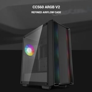 2025/12/1000381268-1.jpg DeepCool CC560 ARGB V2 E-ATX Mid-Tower Case | 4 Pre-Installed ARGB PWM Fans | Airflow Front Panel | Tempered Glass | 360mm Radiator Support , Up to 370mm GPU | up to E-ATX Support | Black