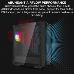 2025/12/1000381269.jpg DeepCool CC560 ARGB V2 E-ATX Mid-Tower Case | 4 Pre-Installed ARGB PWM Fans | Airflow Front Panel | Tempered Glass | 360mm Radiator Support , Up to 370mm GPU | up to E-ATX Support | Black
