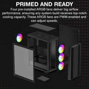 2025/12/1000381270.jpg DeepCool CC560 ARGB V2 E-ATX Mid-Tower Case | 4 Pre-Installed ARGB PWM Fans | Airflow Front Panel | Tempered Glass | 360mm Radiator Support , Up to 370mm GPU | up to E-ATX Support | Black