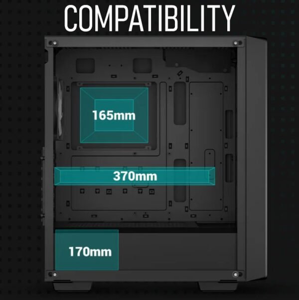 2025/12/1000381271.jpg DeepCool CC560 ARGB V2 E-ATX Mid-Tower Case | 4 Pre-Installed ARGB PWM Fans | Airflow Front Panel | Tempered Glass | 360mm Radiator Support , Up to 370mm GPU | up to E-ATX Support | Black