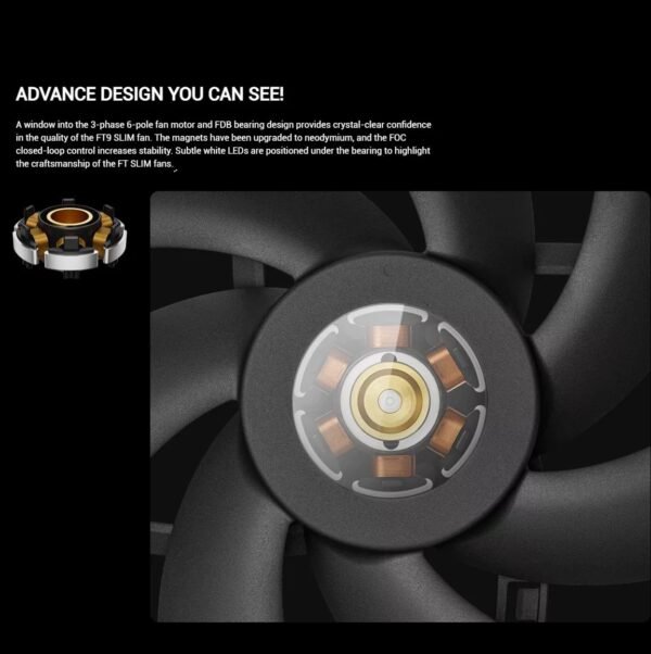 DeepCool FT9 SLIM WHITE LED 92mm PWM Case Fan ; 31.18 CFM Airflow Power ; 2950 RPM Turbocharge ; 4-pin Fan Connector ; Fluid Dynamic Bearing ; Compact 92×92×15 mm | One Single Fan ; BLACK