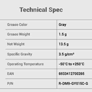 Deepcool DM9 Silicone Resin Based Thermal Paste ; Ultra-stable within -50°C to +250°C ; Professional-Grade Low Thermal Resistance & High Thermal Conductivity ; 1.5g Grease Weight | GREY