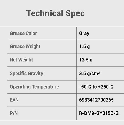 Deepcool DM9 Silicone Resin Based Thermal Paste ; Ultra-stable within -50°C to +250°C ; Professional-Grade Low Thermal Resistance & High Thermal Conductivity ; 1.5g Grease Weight | GREY