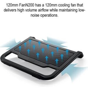 DeepCool N200 Laptop Cooler Black With 120mm Silent Fan, Aluminum Mesh Panel, Anti-Slip Bar, USB Passthrough, And Hydro Bearing For Efficient Cooling for Laptops up to 15.6 inches | BLACK