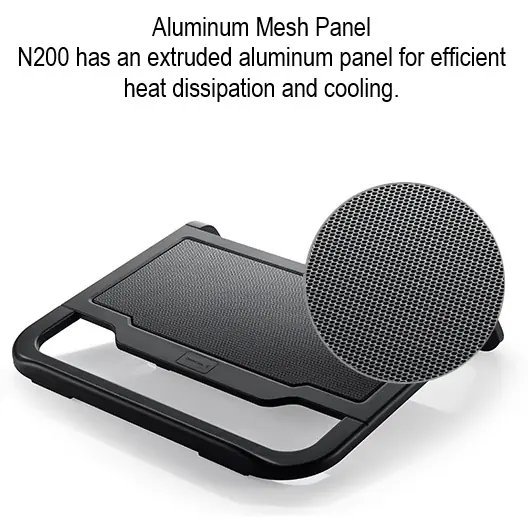 DeepCool N200 Laptop Cooler Black With 120mm Silent Fan, Aluminum Mesh Panel, Anti-Slip Bar, USB Passthrough, And Hydro Bearing For Efficient Cooling for Laptops up to 15.6 inches | BLACK