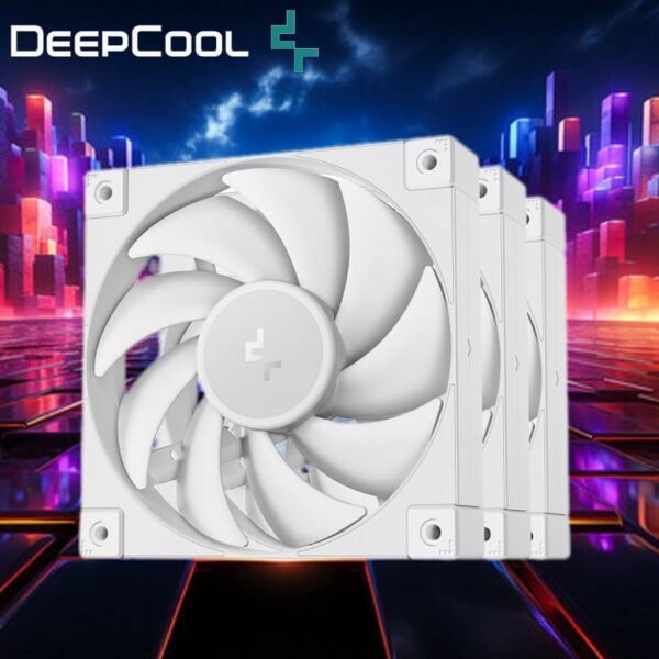 DeepCool FD14 WH 140mm 3x FROST WHITE Fans ; 25.2 dB(A) Noiseless ; High Performance 4-Pin PWM Fan Outfitted With 8-Pin Connection In Frame To Daisy Chain ; Corner Rubber Pads | Pack of 3 Fans
