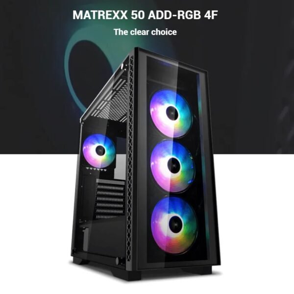 2025/12/1000381326.jpg DeepCool Matrexx 50 ADD-RGB 4F Mid-Tower ATX Case With 4 A-RGB Fans, Dual Tempered Glass, 360mm Radiator Support, E-ATX Compatibility, PSU Shroud, Up To 370 mm GPU , 170 mm Max PSU ,USB 3.0 | BLACK