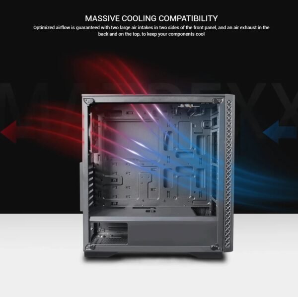 2025/12/1000381328.jpg DeepCool Matrexx 50 ADD-RGB 4F Mid-Tower ATX Case With 4 A-RGB Fans, Dual Tempered Glass, 360mm Radiator Support, E-ATX Compatibility, PSU Shroud, Up To 370 mm GPU , 170 mm Max PSU ,USB 3.0 | BLACK