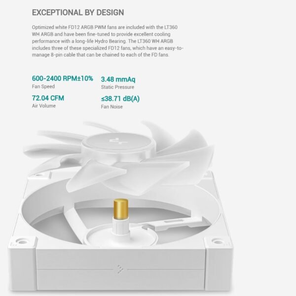 2025/12/1000381333.jpg DeepCool LT360 WH ARGB AIO WHITE LIQUID COOLER : Infinity Mirror Frosty Cube with Copper Coldplate – 3400 RPM 5th Generation Water Pump – 3x 120mm ARGB PWM Fans – Intel and AMD Compatibility | WHITE