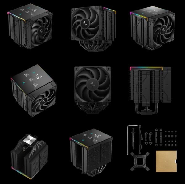 DEEPCOOL AK620 DIGITAL PRO CPU ARGB Air Cooler : Temperature Alerts Digital Display ; ARGB Strips ; 60.89 CFM up to 1750 RPM ; 120mm Silent PWM Fan ; 6 Advanced Copper Heat Pipes ; Dual-tower Heatsink | BLACK