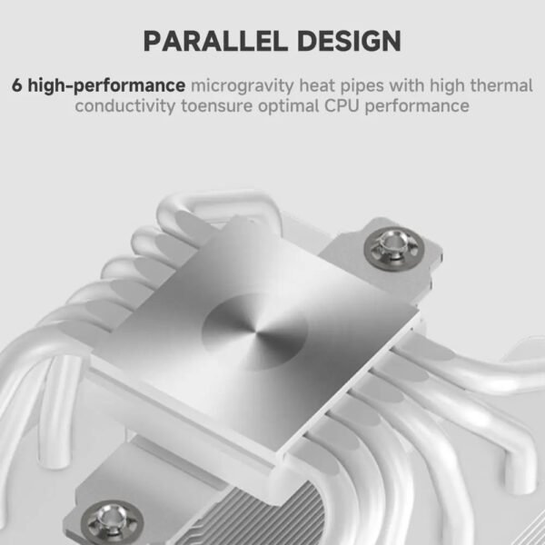 DEEPCOOL AK620 DIGITAL PRO WH Dual Tower ARGB CPU Air Cooler With Digital Screen : Temperature Alerts Digital Display ; ARGB Strips ; 60.89 CFM up to 1750 RPM ; 120mm Silent PWM Fan ; 6 Advanced Copper Heat Pipes ; Core Touch 2.0 | WHITE