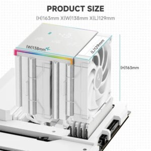 DEEPCOOL AK620 DIGITAL PRO WH Dual Tower ARGB CPU Air Cooler With Digital Screen : Temperature Alerts Digital Display ; ARGB Strips ; 60.89 CFM up to 1750 RPM ; 120mm Silent PWM Fan ; 6 Advanced Copper Heat Pipes ; Core Touch 2.0 | WHITE