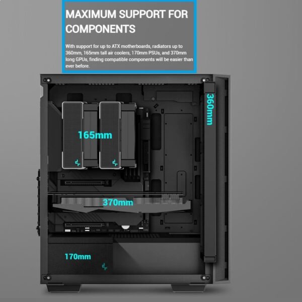 DeepCool MATREXX 55 V4 MESH ATX Gaming Case : Supports Mini-ITX / Micro-ATX / ATX Motherboards ; Build-in Front LED Strip + ARGB PWM Fans 3x 140mm & 1x 120mm ; up to 370mm GPU  ; USB3.0×2 , Audio×1 Front I/O Ports | BLACK R-MATREXX55-BKAGA4