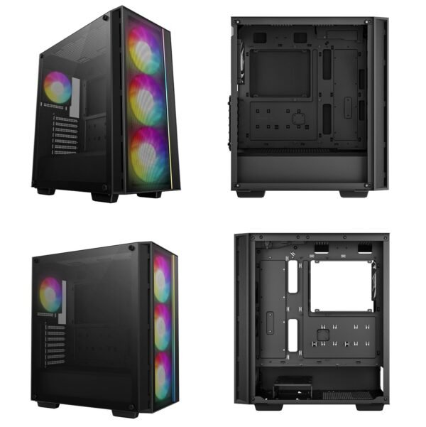 DeepCool MATREXX 55 V4 MESH ATX Gaming Case : Supports Mini-ITX / Micro-ATX / ATX Motherboards ; Build-in Front LED Strip + ARGB PWM Fans 3x 140mm & 1x 120mm ; up to 370mm GPU  ; USB3.0×2 , Audio×1 Front I/O Ports | BLACK R-MATREXX55-BKAGA4