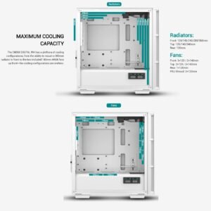 2025/12/1000381416.jpg DEEPCOOL CH360 DIGITAL WH ARGB mATX White Gaming Case – Supports Mini-ITX / Micro-ATX – Build in One 120mm & Two 140mm ARGB Fans | REAL-TIME DUAL-STATUS DIGITAL DISPLAY | USB3.0, Audio , TYPE-C Front I/O Ports | Tempered Glass Window | WHITE R-CH360-WHAPE3D-G-1
