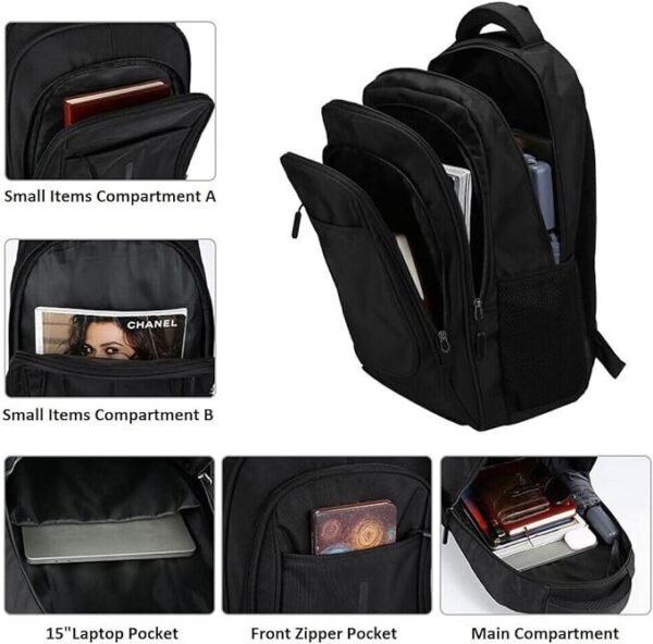 2025/12/1000381424.jpg Black Laptop Backpack, Rucksack, Lightweight – fits up to 17″ inch Laptop or Tablet – Water Resistant – Large Capacity & Organized Pockets – Carry on Flight Approved – – for Work Travel University School Hiking