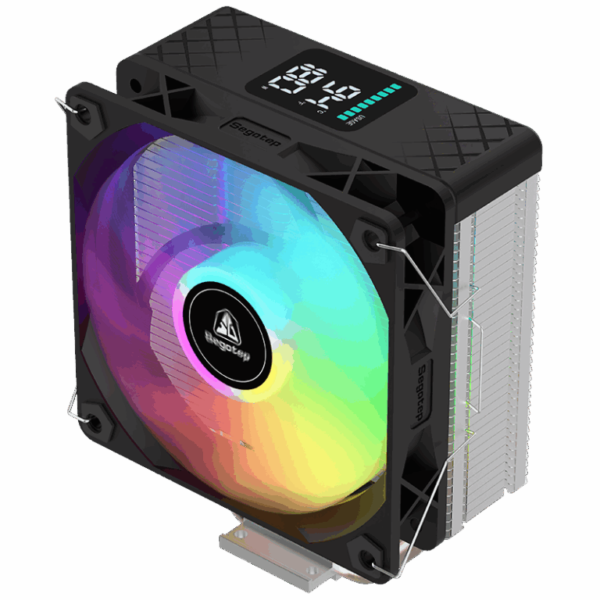 Segotep FI4 Digital Black Air Cooler with 4 Copper Heat Pipes, 120mm PWM ARGB Fan, Detachable Real-Time CPU Status Display, 180W TDP Cooling for Intel LGA1700 & AMD AM5 Systems
