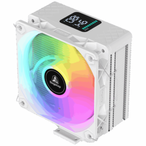 Segotep FI4 Digital White Air Cooler with 4 Copper Heat Pipes, 120mm PWM ARGB Fan, Detachable Real-Time CPU Status Display, 180W TDP Cooling for Intel LGA1700 & AMD AM5 Systems