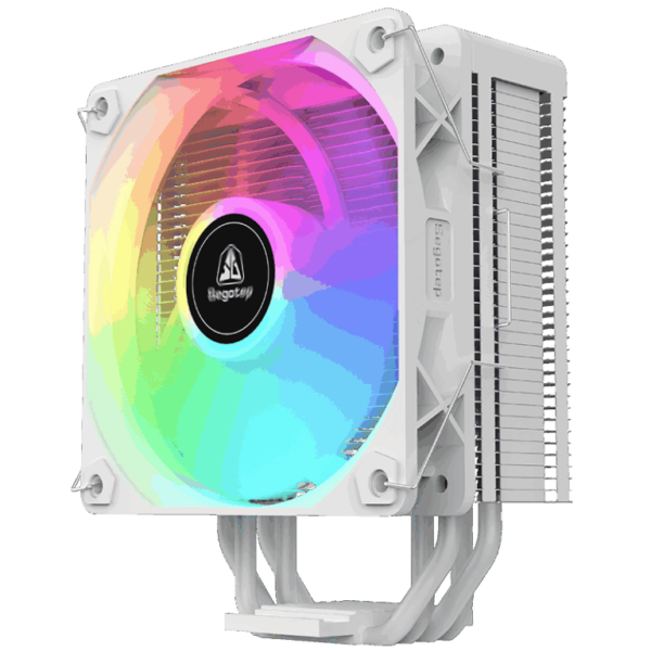Segotep FI4 Digital White Air Cooler with 4 Copper Heat Pipes, 120mm PWM ARGB Fan, Detachable Real-Time CPU Status Display, 180W TDP Cooling for Intel LGA1700 & AMD AM5 Systems