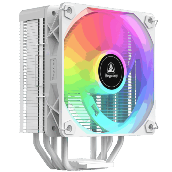Segotep FI4 Digital White Air Cooler with 4 Copper Heat Pipes, 120mm PWM ARGB Fan, Detachable Real-Time CPU Status Display, 180W TDP Cooling for Intel LGA1700 & AMD AM5 Systems
