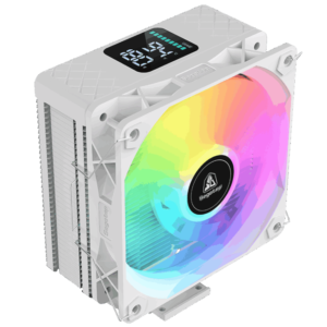 Segotep FI4 Digital White Air Cooler with 4 Copper Heat Pipes, 120mm PWM ARGB Fan, Detachable Real-Time CPU Status Display, 180W TDP Cooling for Intel LGA1700 & AMD AM5 Systems