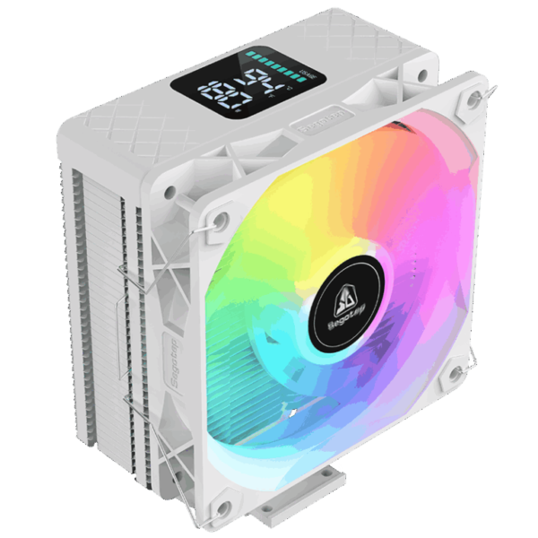 Segotep FI4 Digital White Air Cooler with 4 Copper Heat Pipes, 120mm PWM ARGB Fan, Detachable Real-Time CPU Status Display, 180W TDP Cooling for Intel LGA1700 & AMD AM5 Systems