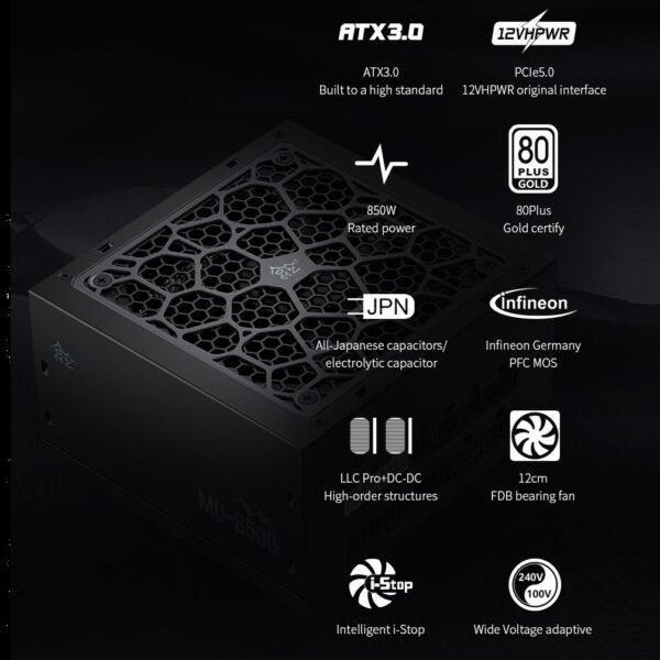 2025/12/1000381508-1.jpg Segotep MU-850G Full Modular 850W PSU – ATX 3.0 + PCIe 5.0 Ready, 80 Plus Gold Certified, All-Japanese Capacitors, Silent FDB Fan | BLACK