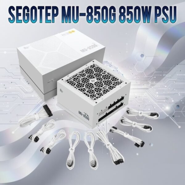 Segotep MU-850G Full Modular 850W PSU – ATX 3.0 + PCIe 5.0 Ready, 80 Plus Gold Certified, All-Japanese Capacitors, Silent FDB Fan | WHITE