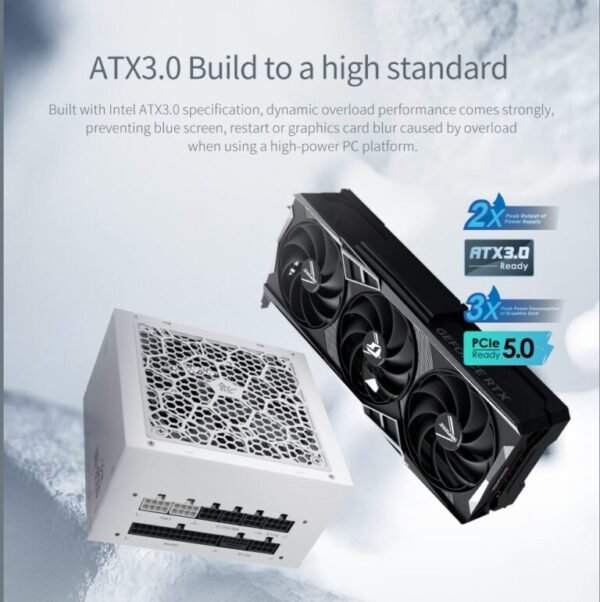 Segotep MU-850G Full Modular 850W PSU – ATX 3.0 + PCIe 5.0 Ready, 80 Plus Gold Certified, All-Japanese Capacitors, Silent FDB Fan | WHITE