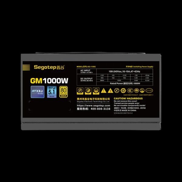 Segotep GM1000W 80+ Gold PSU | Fully Modular | PCIe 5.1 Ready | ATX 3.1 Compliant | Smart Cooling | High Efficiency | Wide Voltage Support | Black