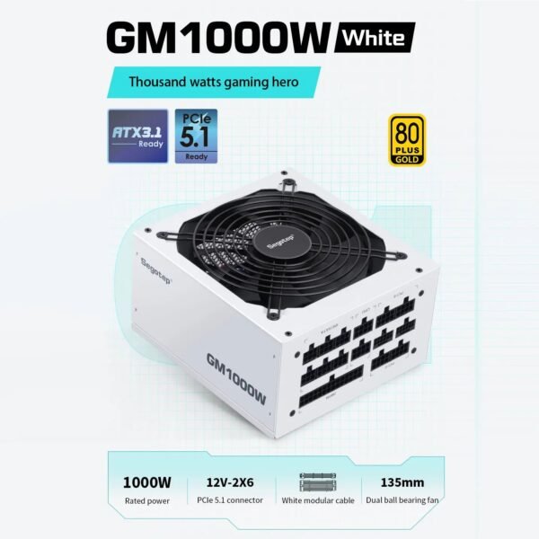 2025/12/1000381570.jpg Segotep GM1000W 80+ Gold PSU | Fully Modular | PCIe 5.1 Ready | ATX 3.1 Compliant | Smart Cooling | High Efficiency | Wide Voltage Support | White