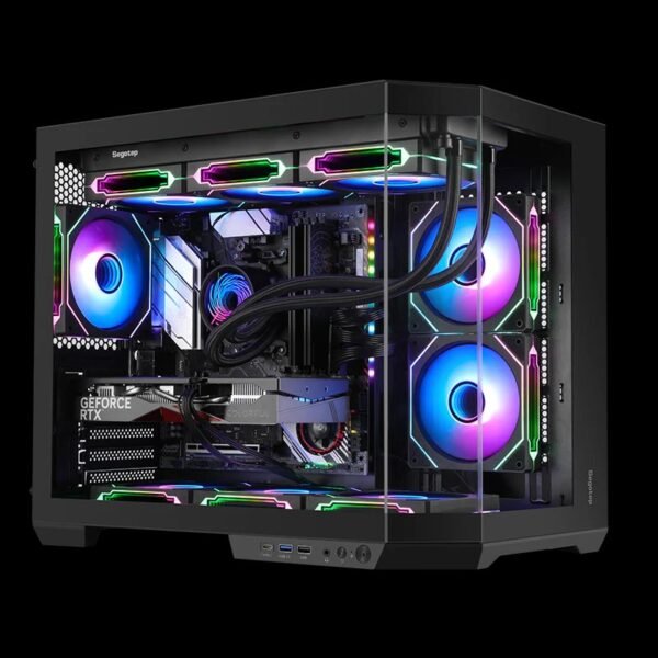 2025/12/1000381609.jpg Segotep Lumi 3T M-ATX PC Case | Tempered Glass Side | USB Type-C | Supports 360mm Radiator | High Airflow Gaming Case | Compact & Sleek Design | BLACK