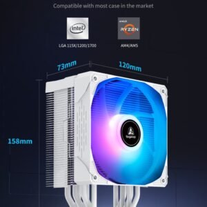 SEGOTEP LUMOS G6 – Air CPU Cooler ARGB Cooling Fan 6 Copper Heat Pipes CPU Radiator with FDB Bearing 120mm Fan PWM 1800 RPM – 82 CFM – RGB Top cover – WHITE