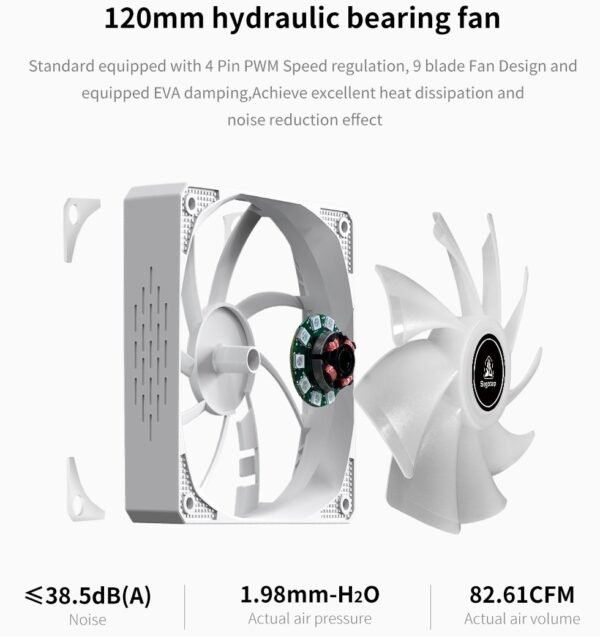 SEGOTEP LUMOS G6 – Air CPU Cooler ARGB Cooling Fan 6 Copper Heat Pipes CPU Radiator with FDB Bearing 120mm Fan PWM 1800 RPM – 82 CFM – RGB Top cover – WHITE