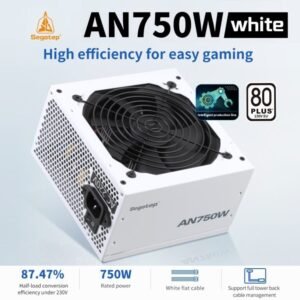 Segotep AN750W White Iceberg Edition 750W 80 PLUS PSU With 87.47% Efficiency, Active PFC, 120mm Hydraulic Bearing Fan, Flat White Cables & Smart Temp Control