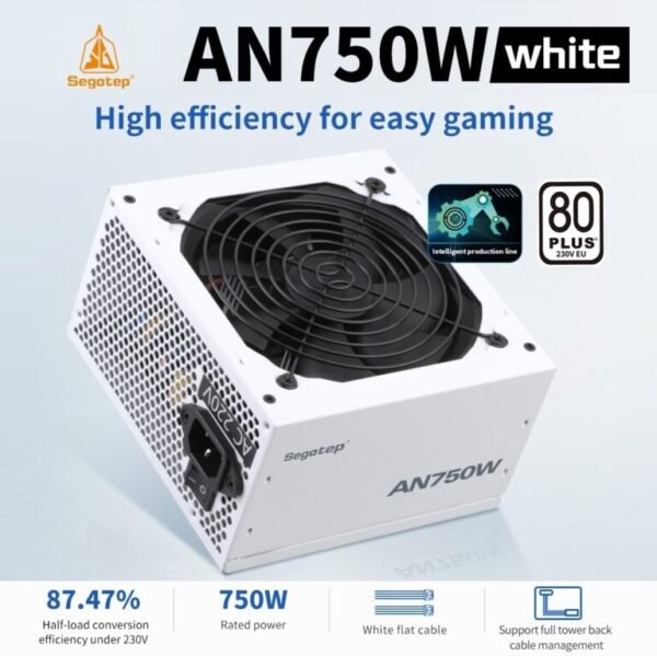 Segotep AN750W White Iceberg Edition 750W 80 PLUS PSU With 87.47% Efficiency, Active PFC, 120mm Hydraulic Bearing Fan, Flat White Cables & Smart Temp Control