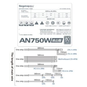 Segotep AN750W White Iceberg Edition 750W 80 PLUS PSU With 87.47% Efficiency, Active PFC, 120mm Hydraulic Bearing Fan, Flat White Cables & Smart Temp Control